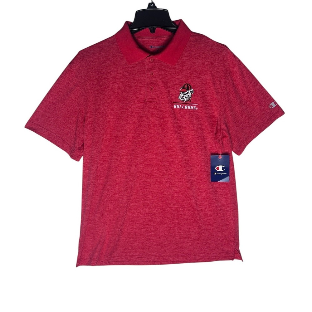 Champion Georgia Bulldogs Mens Medium Red Heathered Performance Polo Shirt NWT